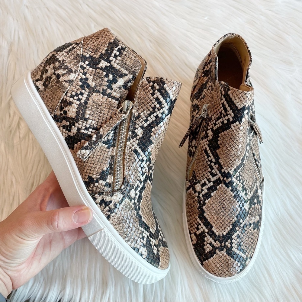Steve Madden Caliber Snakeprint Vegan Leather Slip on Wedge Sneaker Booties